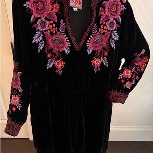 Johnny Was Black Velvet Embroidered Dress